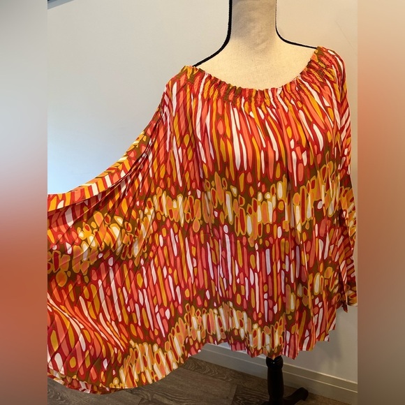 Bob Mackie, wearable, art butterfly blouse bright pattern accordion pleats SZ XL - Picture 2 of 8